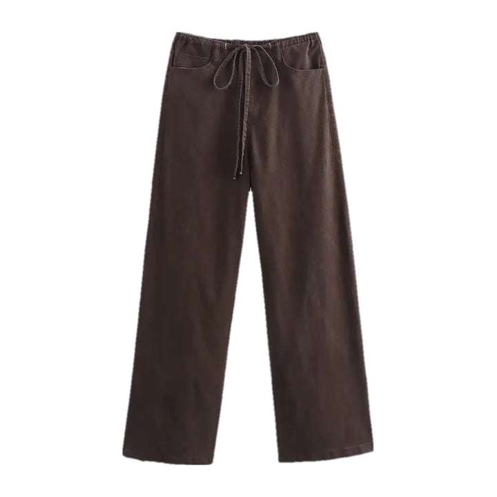 Mid Rise Stylish Wide Denim Pants for Ladies - Brown
