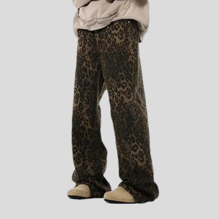 Slouchy animal print mid rise men's jean pants