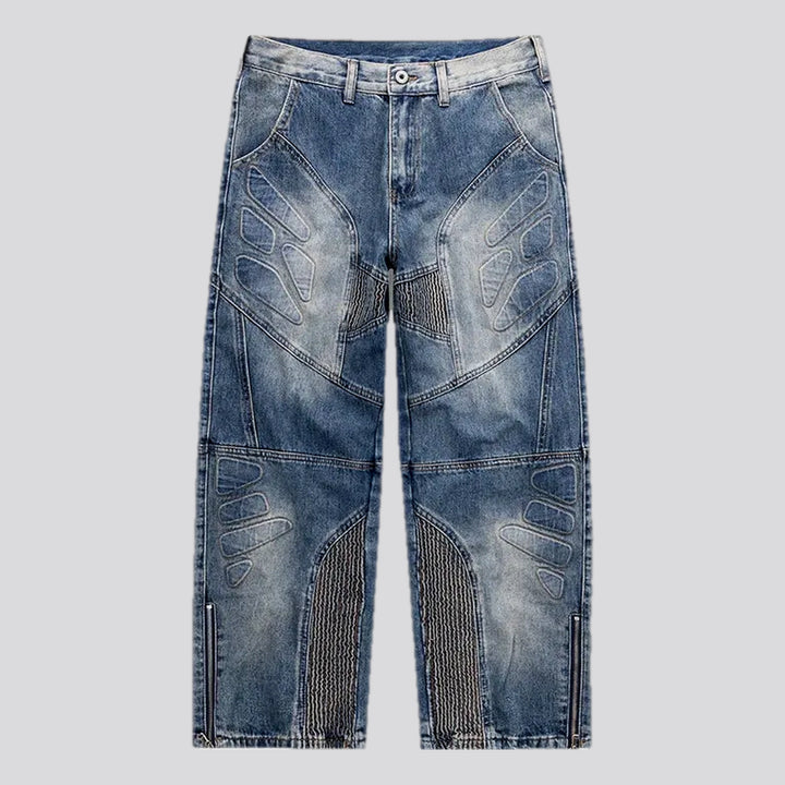 Art patterned boho midweight baggy jeans for men