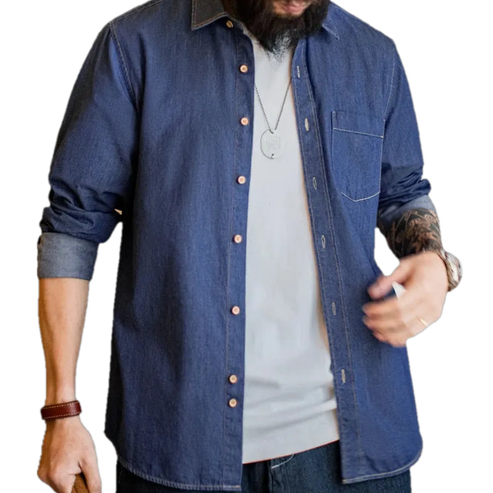 Regular Fit Casual Men's Jean Shirt - Blue