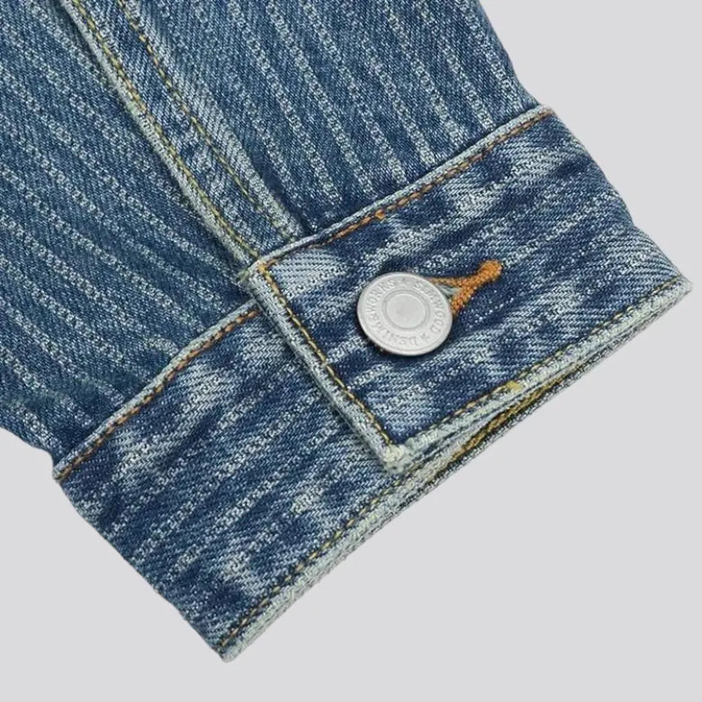 Vertical-stripes men's denim jacket
