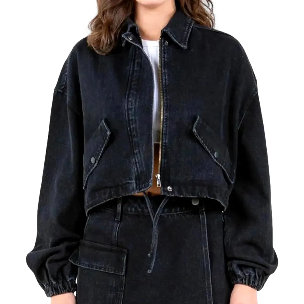 Vintage Stonewashed Women's Denim Jacket - Black