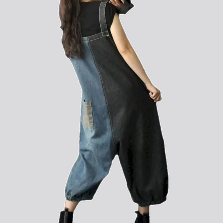 Trendy mixed rubber hem women's denim bib