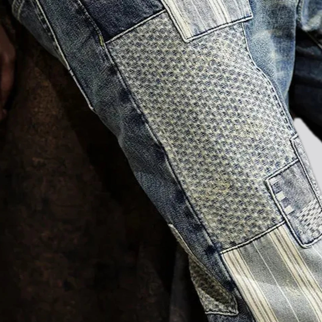 Checkerboard striped loose jeans for men