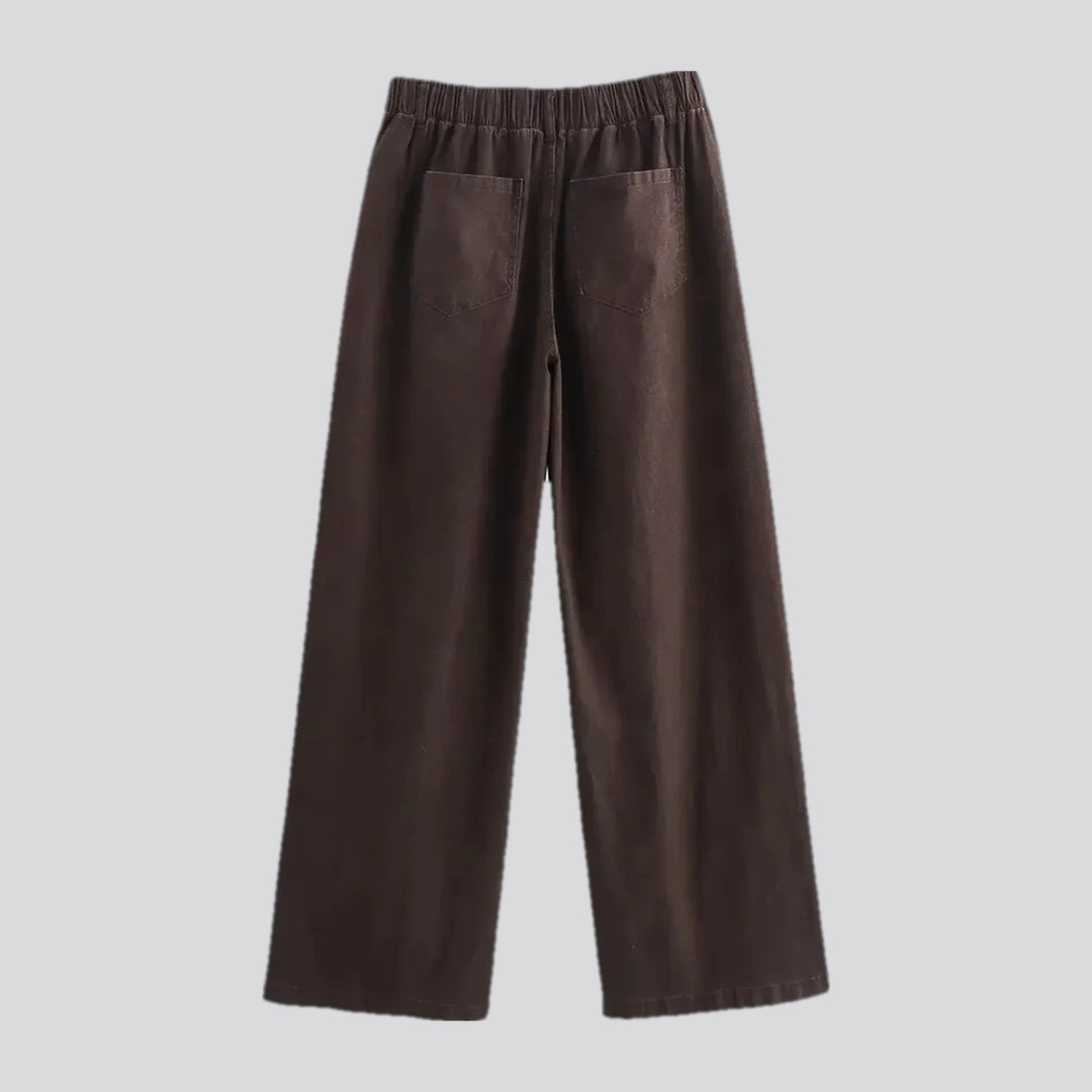 Mid rise stylish wide denim pants for ladies
