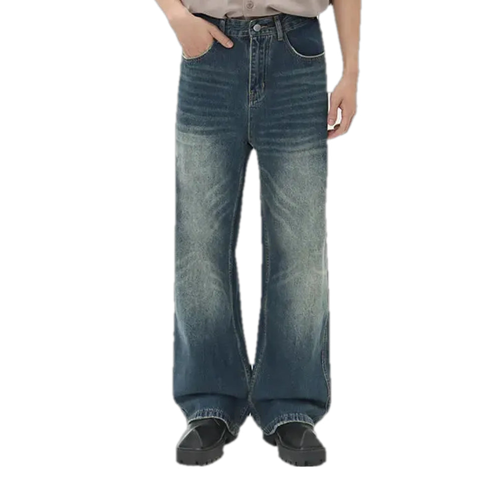 Roomy Boho Style Medium Rise Men's Jeans - Blue