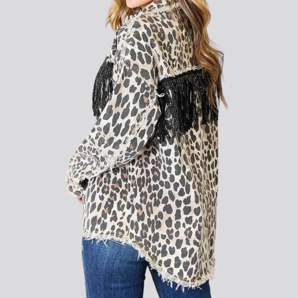 Leopard-print denim jacket
 for women