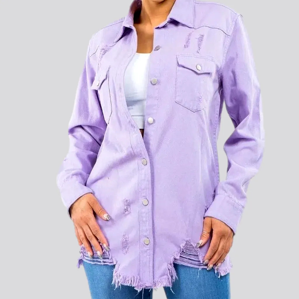 Lavender-hue oversized denim shirt for ladies | Jeans4you.shop